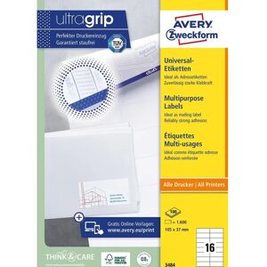 Avery 3484 Address Labels - 1600 Self-Adhesive, 105x37mm - White - Labels Avery 3484 Address Labels - 1600 Self-Adhesive, 105x37mm - White - Labels