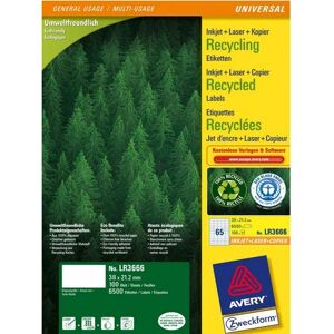 Avery LR3666 Fehér újrahasznosított címkék - 6500 címke Avery LR3666 Fehér újrahasznosított címkék - 6500 címke