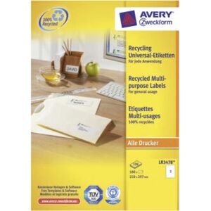 Avery LR3478 White Recycled Labels - A4 - 100 pcs Avery LR3478 White Recycled Labels - A4 - 100 pcs