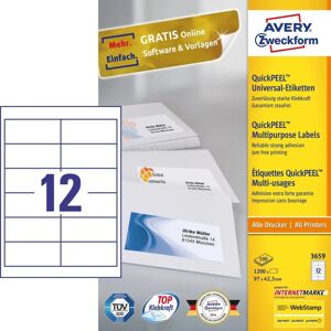 Avery 3659 White Permanent Rectangular Labels - 1200 pcs Avery 3659 White Permanent Rectangular Labels - 1200 pcs
