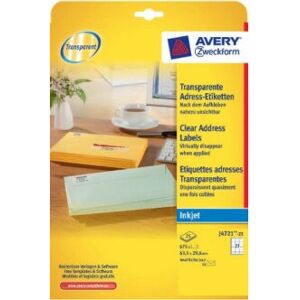 Avery J4721-25 Transparante Printer Labels - 675 Labels Avery J4721-25 Transparante Printer Labels - 675 Labels