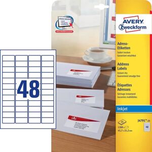 Avery J4791-25 Self-Adhesive Labels - Address 45.7x21.2mm - 1200 pcs Avery J4791-25 Self-Adhesive Labels - Address 45.7x21.2mm - 1200 pcs