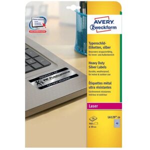 Avery L6129-20 Silver Runda Etiketter - Självhäftande, Vattenbeständiga, 960 st. Avery L6129-20 Silver Runda Etiketter - Självhäftande, Vattenbeständiga, 960 st.