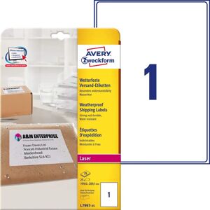 Avery L7997-25 Weatherproof Shipping Labels - Printer Labels Avery L7997-25 Weatherproof Shipping Labels - Printer Labels