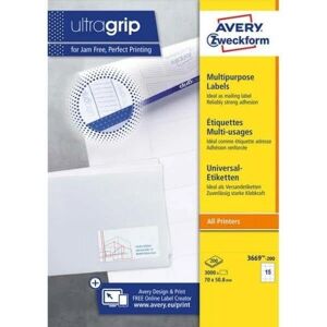 Avery 3669-200 White Self-Adhesive Labels - 70x50.8mm - 3300 pcs Avery 3669-200 White Self-Adhesive Labels - 70x50.8mm - 3300 pcs
