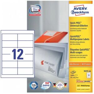 Zelfklevende labels Avery Zweckform 3659-200 - Rechthoekig Wit 2400 st Zelfklevende labels Avery Zweckform 3659-200 - Rechthoekig Wit 2400 st