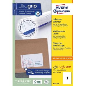 Bílé štítky Avery 3478-200 - Samolepicí, A4, 220 ks Bílé štítky Avery 3478-200 - Samolepicí, A4, 220 ks