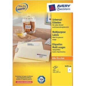 Avery 3478-200 White Labels - Self-Adhesive, A4, 220 pcs Avery 3478-200 White Labels - Self-Adhesive, A4, 220 pcs