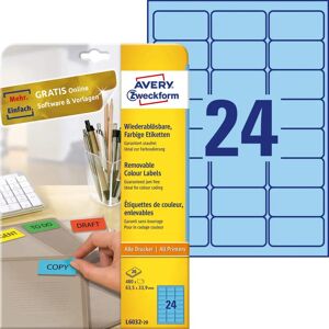 Avery L6032-20 Blue Self-Adhesive Labels - 63.5 x 33.9 mm - 480 pcs Avery L6032-20 Blue Self-Adhesive Labels - 63.5 x 33.9 mm - 480 pcs
