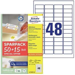 Avery L4736REV-65 Printer Labels - 45.7x21.2mm, 3120 Self-adhesive Avery L4736REV-65 Printer Labels - 45.7x21.2mm, 3120 Self-adhesive