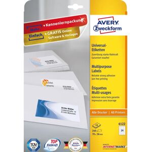 Avery 6122 Adreslabels - Wit - 70x36mm - 240 Labels Avery 6122 Adreslabels - Wit - 70x36mm - 240 Labels