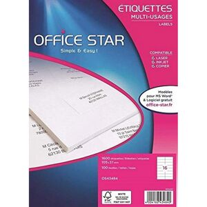 Office Star OS43484 White Rectangle Labels - Label 1600 pcs Office Star OS43484 White Rectangle Labels - Label 1600 pcs