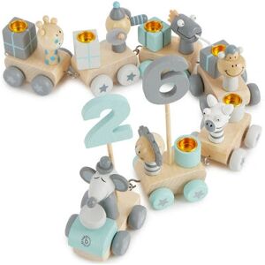 Bieco Modello - Tren di compleanno in legno - Animali - Grigio Blu - Giocattolo Bieco Modello - Tren di compleanno in legno - Animali - Grigio Blu - Giocattolo