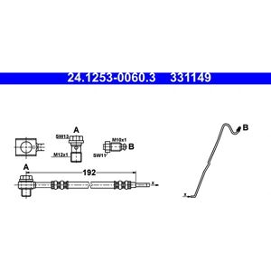 Ate Brake Hose - 24.1253-0060.3 - Flexible, 192mm length, with pipe connection Ate Brake Hose - 24.1253-0060.3 - Flexible, 192mm length, with pipe connection