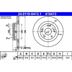 Ate Honda Civic jarrulevy - Täydellinen, 114,3mm, 10mm, 282mm Ate Honda Civic jarrulevy - Täydellinen, 114,3mm, 10mm, 282mm