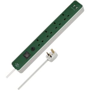 Brennenstuhl 1153243029 Ecolor 4 Way Green/White SASO Extension Socket w/USB 3m Brennenstuhl 1153243029 Ecolor 4 Way Green/White SASO Extension Socket w/USB 3m