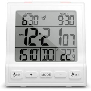 Mebus 56813 Réveil - Numérique, Blanc, Thermomètre, Double Alarme - Publicité Mebus 56813 Réveil - Numérique, Blanc, Thermomètre, Double Alarme - Publicité