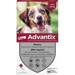 Advantix Pipette Chien 10-25kg - 4 Pièces - Publicité Advantix Pipette Chien 10-25kg - 4 Pièces - Publicité