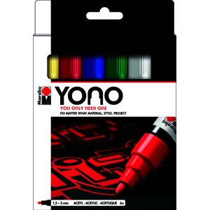 Ensemble de Marqueurs Acryliques YONO Marabu - 6 Couleurs, Pointe 1,5-3mm Ensemble de Marqueurs Acryliques YONO Marabu - 6 Couleurs, Pointe 1,5-3mm