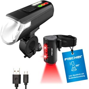 FISCHER Bike Light Set - LED USB Front & Back Lights, 60 Lux, Black FISCHER Bike Light Set - LED USB Front & Back Lights, 60 Lux, Black