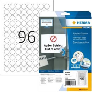 Herma White Round Removable Labels - Self-Adhesive 20mm (2400 pcs) Herma White Round Removable Labels - Self-Adhesive 20mm (2400 pcs)