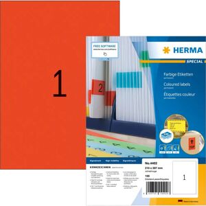 Etiquetas adhesivas rojas Herma - Pack de 100, tamaño A4 Etiquetas adhesivas rojas Herma - Pack de 100, tamaño A4