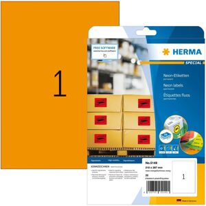 Herma Orange 210x297mm Self-adhesive Labels - 20 pcs Herma Orange 210x297mm Self-adhesive Labels - 20 pcs