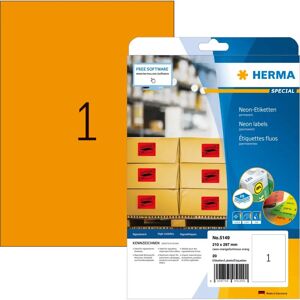 Herma Orange 210x297mm Selbstklebende Etiketten - 20 Stück Herma Orange 210x297mm Selbstklebende Etiketten - 20 Stück