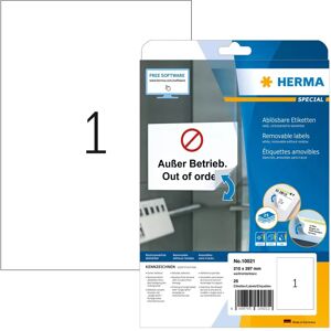 Herma 10021 Nyomtató címke - Öntapadós, Eltávolítható, A4 (25) Herma 10021 Nyomtató címke - Öntapadós, Eltávolítható, A4 (25)