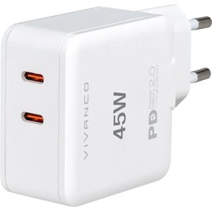 Vivanco Hvid 45W Dual USB-C Hurtigoplader Vivanco Hvid 45W Dual USB-C Hurtigoplader