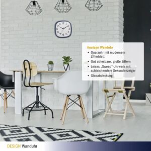 TFA Dostmann 60.3053.10 Wall Clock - Quartz, Gray, Modern TFA Dostmann 60.3053.10 Wall Clock - Quartz, Gray, Modern