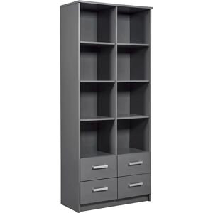 Libreria Elenzio Grigio - 8 vani, 4 cassetti - 82x40x191 cm Libreria Elenzio Grigio - 8 vani, 4 cassetti - 82x40x191 cm