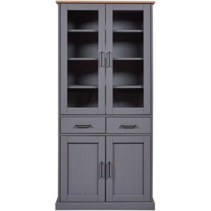 Vitrine en pin massif TERA - 4 portes 2 tiroirs 90x38,4x190cm - Naturel & Gris - Publicité Vitrine en pin massif TERA - 4 portes 2 tiroirs 90x38,4x190cm - Naturel & Gris - Publicité