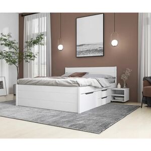 Lit Blanc Pin 180x200 avec Tiroirs et Chevet - FETY - Publicité Lit Blanc Pin 180x200 avec Tiroirs et Chevet - FETY - Publicité