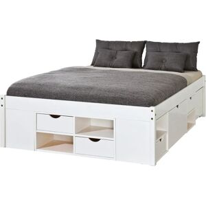 Letto in pino bianco con contenitori e comodino - Letto Letto in pino bianco con contenitori e comodino - Letto