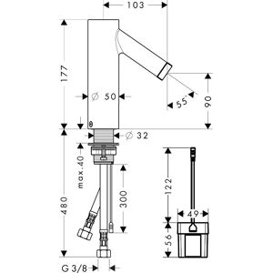 Hansgrohe Axor Starck Elektronische Wastafelmengkraan - Chroom - Model 10106000 Hansgrohe Axor Starck Elektronische Wastafelmengkraan - Chroom - Model 10106000