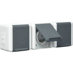 Jung 8230W - 3-Gang Power Outlet, IP44, Glossy Grau Jung 8230W - 3-Gang Power Outlet, IP44, Glossy Grau