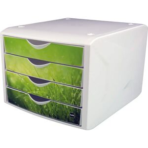 Boîte de rangement helit à 4 tiroirs - A4, Blanc-Vert, Résistante Boîte de rangement helit à 4 tiroirs - A4, Blanc-Vert, Résistante