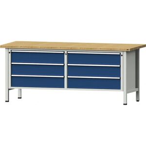 Masă de lucru XL/XXL cu sertare - Cadru din oțel, Fața albastră genciană Masă de lucru XL/XXL cu sertare - Cadru din oțel, Fața albastră genciană