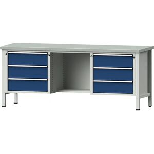 Banco de trabajo Anke - Marco modular de acero - 6 cajones - Revestimiento parcial de chapa de acero - 2000x700mm Banco de trabajo Anke - Marco modular de acero - 6 cajones - Revestimiento parcial de chapa de acero - 2000x700mm