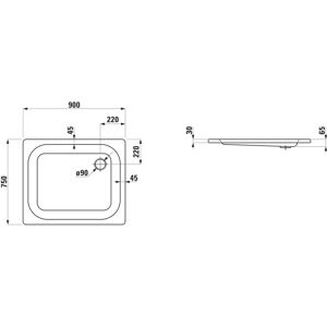LAUFEN 750x900mm Stahl Duschwanne - Rechteckig, Schallschutz LAUFEN 750x900mm Stahl Duschwanne - Rechteckig, Schallschutz
