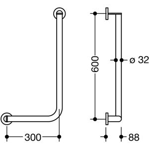 Hewi System 900 RVS hoekhandvat - Links - 600x300mm Hewi System 900 RVS hoekhandvat - Links - 600x300mm