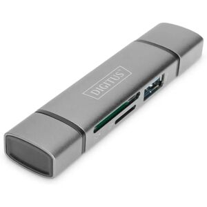 Lettore di schede Digitus in alluminio con USB 3.2/3.0 - Hub OTG Lettore di schede Digitus in alluminio con USB 3.2/3.0 - Hub OTG
