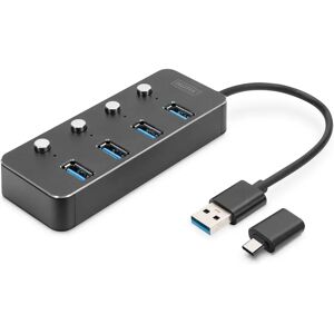 Digitus USB Hub 4-poorten Grijs - USB 3.0, Aluminium Digitus USB Hub 4-poorten Grijs - USB 3.0, Aluminium