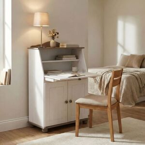 Idimex Bureau secrétaire DAVID avec abattant taupe et blanc - Publicité Idimex Bureau secrétaire DAVID avec abattant taupe et blanc - Publicité