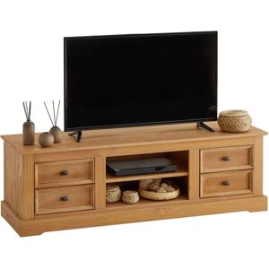 Meuble TV en Pin KENT - Rustique, 4 tiroirs, 2 niches - Publicité Meuble TV en Pin KENT - Rustique, 4 tiroirs, 2 niches - Publicité