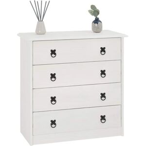 Idimex - Commode Buffet 4 Tiroirs Style Mexicain Pin Massif Lasuré Blanc - Dresser - Publicité Idimex - Commode Buffet 4 Tiroirs Style Mexicain Pin Massif Lasuré Blanc - Dresser - Publicité
