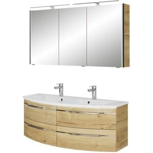 Pelipal Eiche Synchronpore Badmöbel-Set - Doppelwaschtisch, LED-Spiegelschrank, 3 Türen Pelipal Eiche Synchronpore Badmöbel-Set - Doppelwaschtisch, LED-Spiegelschrank, 3 Türen