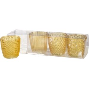 Boltze 2001878 Set van 4 kaarsenhouders van glas geel Boltze 2001878 Set van 4 kaarsenhouders van glas geel