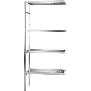 Estantería de acero inoxidable ajustable Kaiserkraft - 4 baldas perforadas - 740x440mm - Estantería de alambre Estantería de acero inoxidable ajustable Kaiserkraft - 4 baldas perforadas - 740x440mm - Estantería de alambre